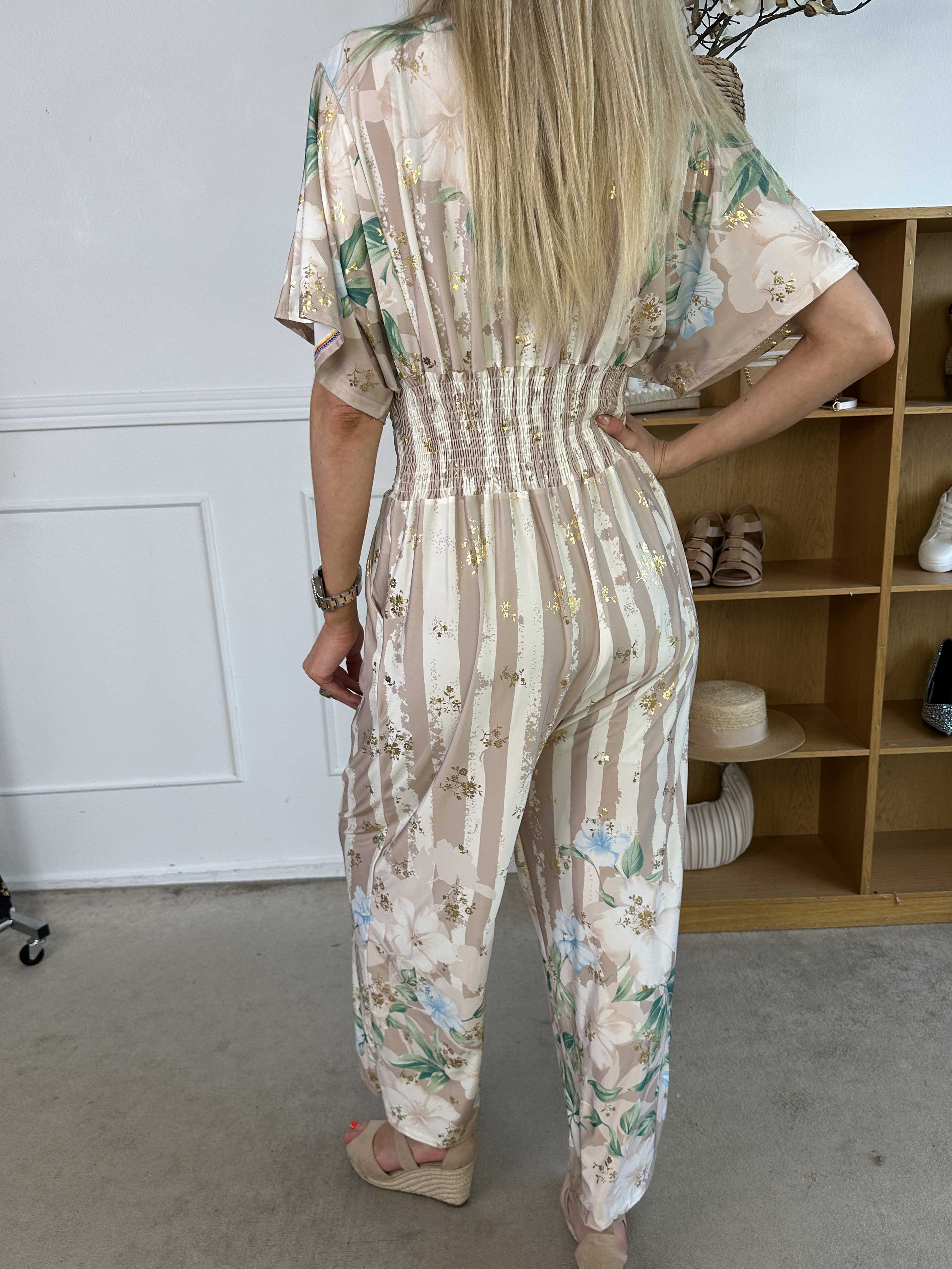 Pams Floral Stripe Jumpsuit - Elastisk buksedragt med blomstermotiver